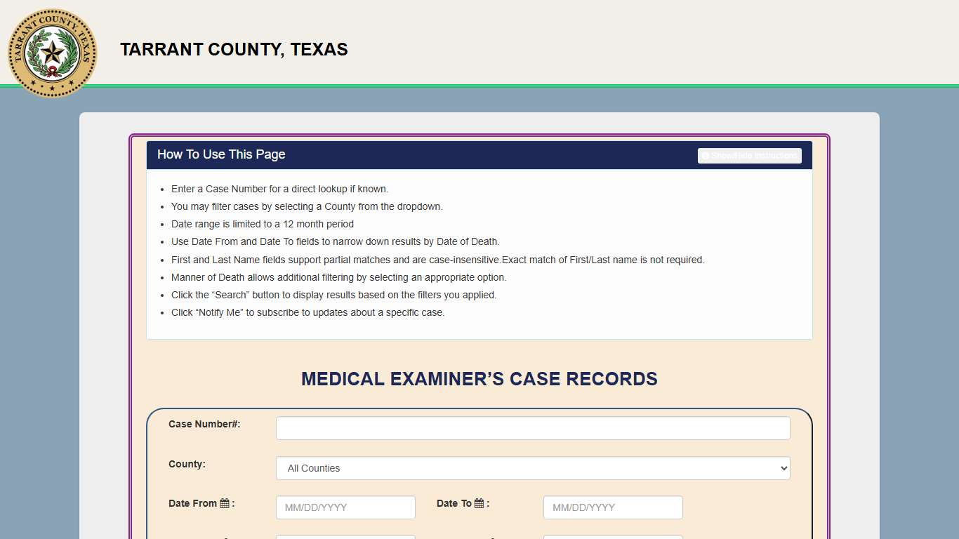 MEDICAL EXAMINER’S CASE RECORDS