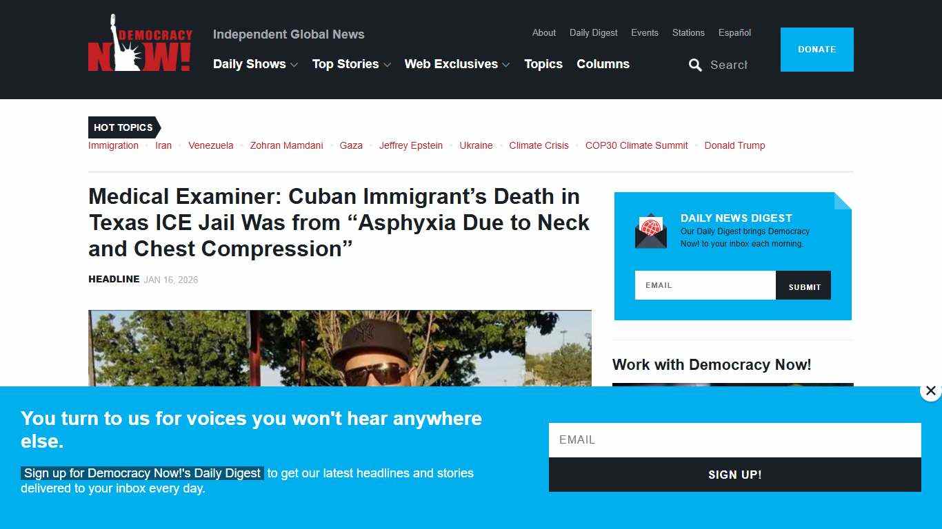 Medical Examiner: Cuban Immigrant’s Death in Texas ICE Jail Was from “Asphyxia Due to Neck and Chest Compression” | Democracy Now!